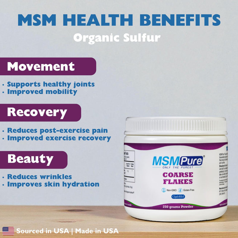KALA HEALTH MSMPure MSM Powder, Coarse Flakes, US-Sourced MSM, 8.8 oz | OptiMSM Powder Supplement, Organic Sulfur, Vegan, Kosher, Halal, 3rd-Party Tested, Joint Comfort, Mobility, Skin, Hair & Nail Unflavored 8.8 Ounce (Pack of 1)