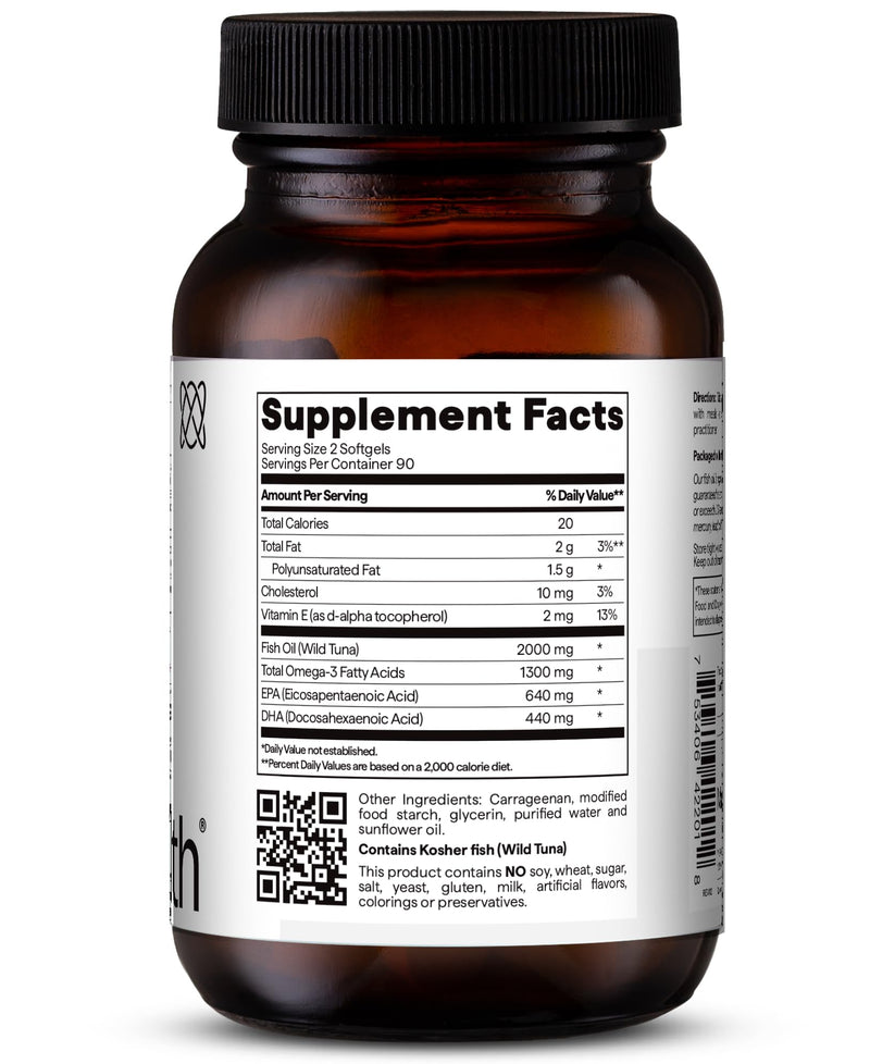 Maxi Health® Fish Oil Omega 3 Supplements, 2000mg (180 Softgels) | Kosher | 680mg EPA + 460mg DHA per Serving | Wild Tuna Fish · Third-Party Tested · Gluten-Free | Heart, Brain & Joint Support 180 Count (Pack of 1)