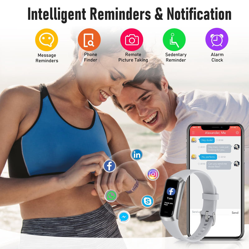 Fitness Tracker with 24/7 Heart Rate, Blood Oxygen Blood Pressure Sleep Monitor, 5 ATM Waterproof Activity Trackers,Step Calorie Counter Pedometer Health Smart Watch for Women Men Silver - BeesActive Australia