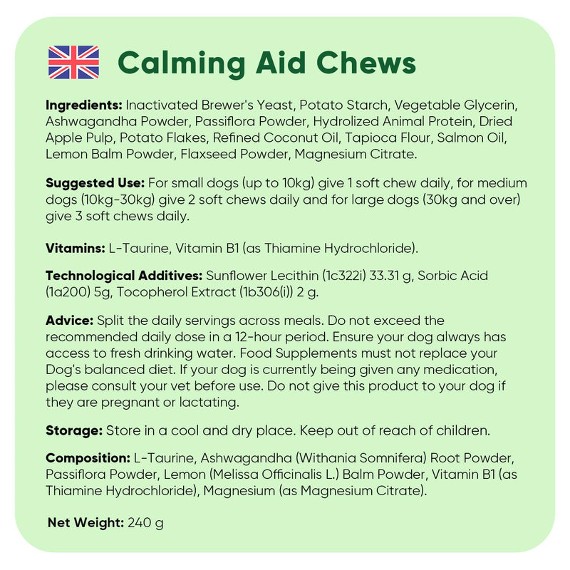 Calming Dog Treats - 120 Soft Chews - For Home Alone Time, Hyperactivity, Car Rides & Loud Noises - Dog Calming Chews with Ashwagandha, Lemon Balm & L-Taurine - Dairy-Free & Lactose-Free
