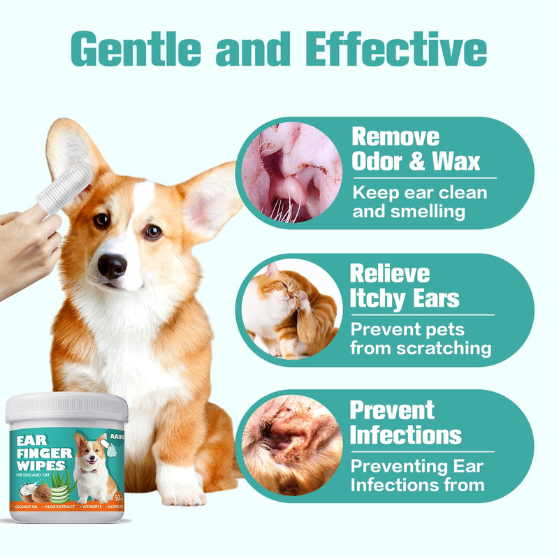 Dog Ear Wipes,Gently Remove Ear Wax & Dirt,Relieve Ear Itching Fresh Coconut Scent, All Natural Ingredients Dog Ear Cleaning Wipes - 50 Count 1.6'' 50pcs Green - BeesActive Australia