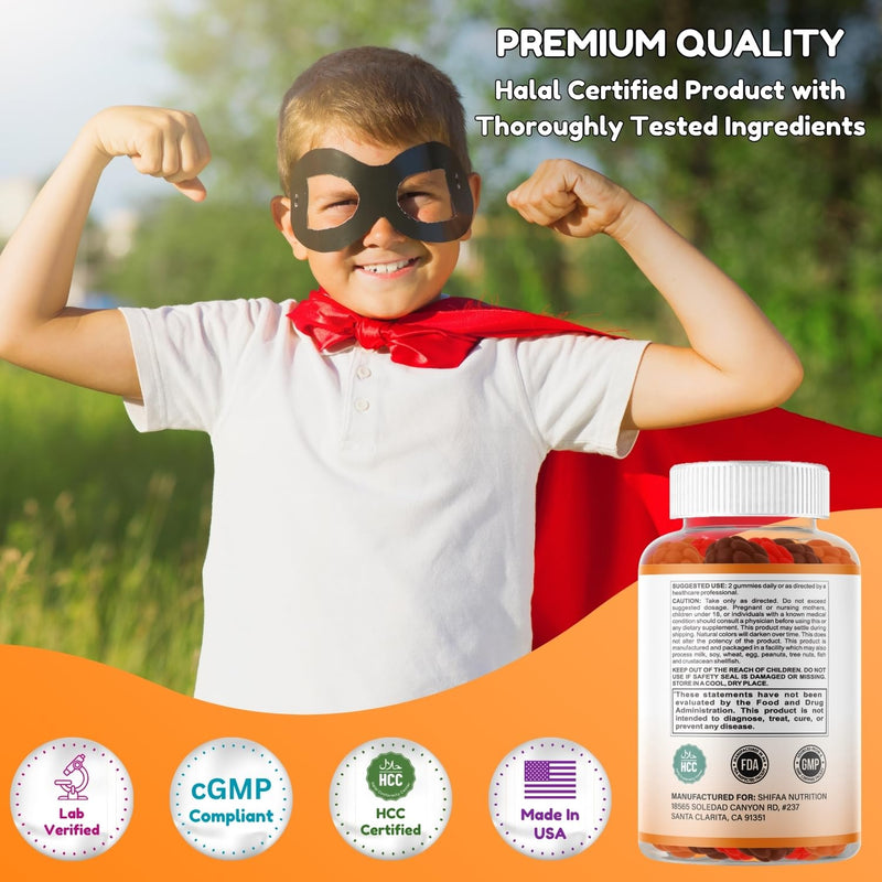 SHIFAA NUTRITION Vegetarian Vitamin D3 Gummies for Adults & Kids | 45-90 Servings, 2,000IU / 1,000IU | Non-GMO, Gluten-Free, Gelatin-Free | Supports Bones, Muscles & Immune System Halal Vitamins