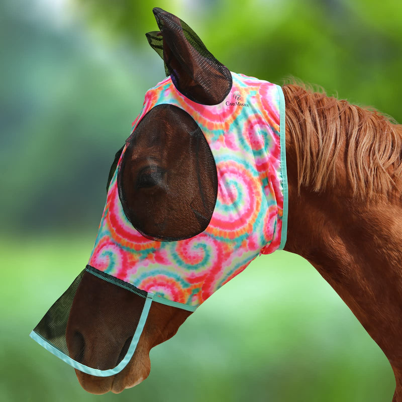 Ultra Lightweight UV-proof Full Visibility Stretchy Horse Fly Mask Long Nose with Ears-Rainbow Circle (L; Full Size) Full (Large) Rainbow Circle - BeesActive Australia