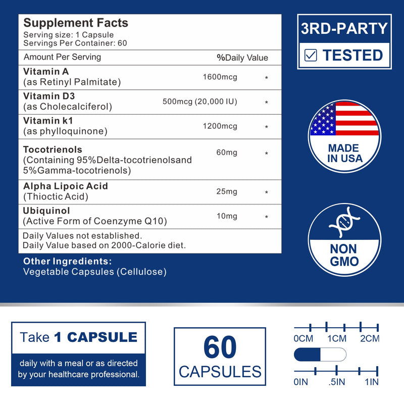 ADK Vitamin Supplement 20000 IU - High Potency Vitamins A, D3 and K1 for Heart, Bone Health and Immune Support Vitamin ADK 120 Capsules