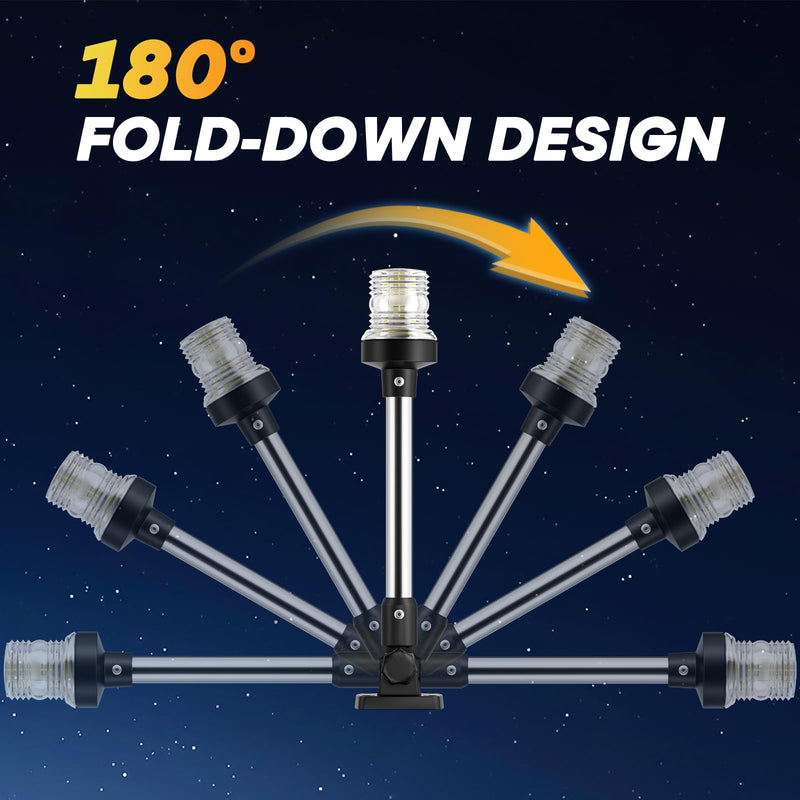 18 Inches Boat Stern Light Anchor Light LED Marine, Waterproof IP67 Fold Down White Back Boat Navigation Lights for Pontoon, Jon Boats, Bass Boat (12-24V) 18 Inches