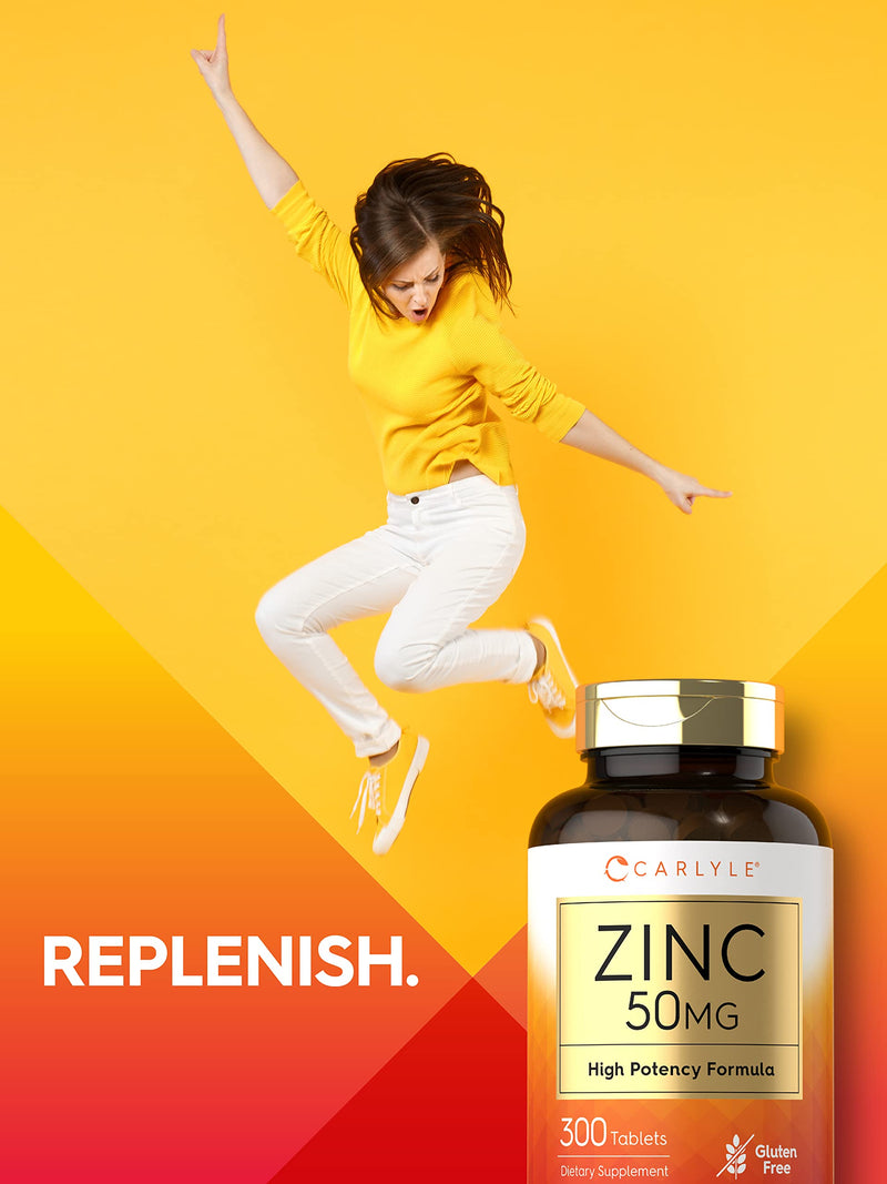 Carlyle Zinc 50mg | 300 Tablets | Vegetarian, Non-GMO, and Gluten Free Supplement | Zinc Gluconate | High Potency Formula - BeesActive Australia