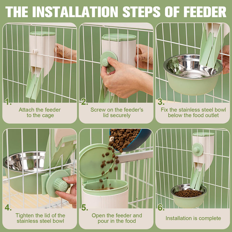 Rabbit Automatic Food Feeder with 30oz Bowl and 500ml Water Dispenser Bunny Gravity Feeding Station Waterer Set Hanging Self-Dispensing Feeder for for Cages,Ferret,Guinea Pigs Chinchillas Hedgehog GREY - BeesActive Australia