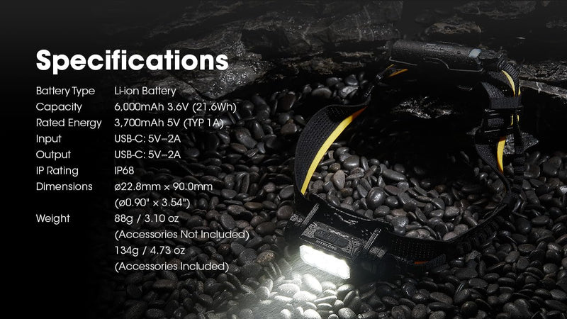 Nitecore Carbon Battery 6K Kit Headlamp Runtime Extender for NU40, NU43, NU45, NU50, and HC65 UHE Headlamps - BeesActive Australia
