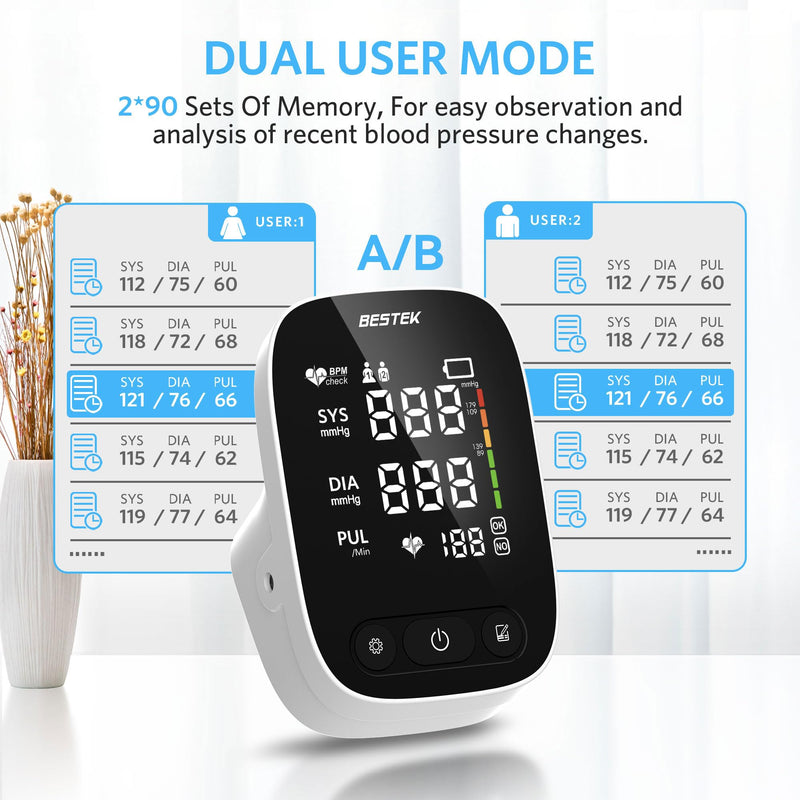 BESTEK Blood Pressure Monitor, Automatic Upper Arm BP Machine for Home Use 1 cuff