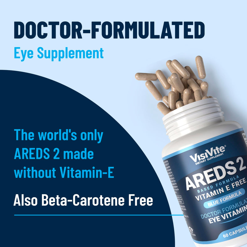 VisiVite AREDS 2 Eye Vitamins for Seniors Without Vitamin E, 60 Capsules | Doctor Formulated Lutein and Zeaxanthin Supplements for Adults with Vitamin C, B6, Zinc, Copper, Made in USA
