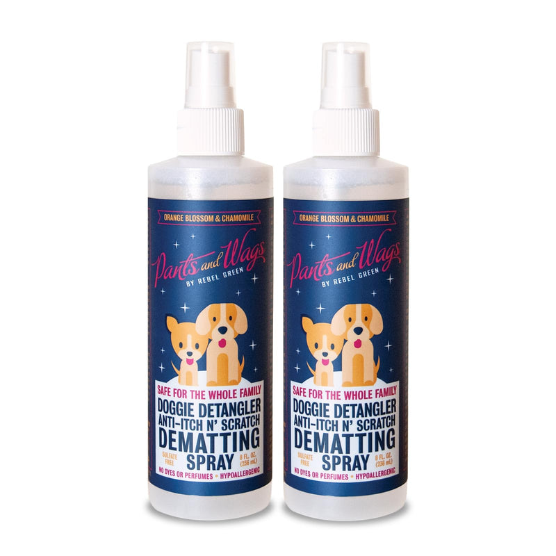 Rebel Green Pants & Wags Anti-Itch & Scratch Dematting Spray - Leave-in Detangler Spray for Dogs and Cats - Orange Blossom & Chamomile - Hypoallergenic - No Dyes or Perfumes - 8 oz - 2 Pack
