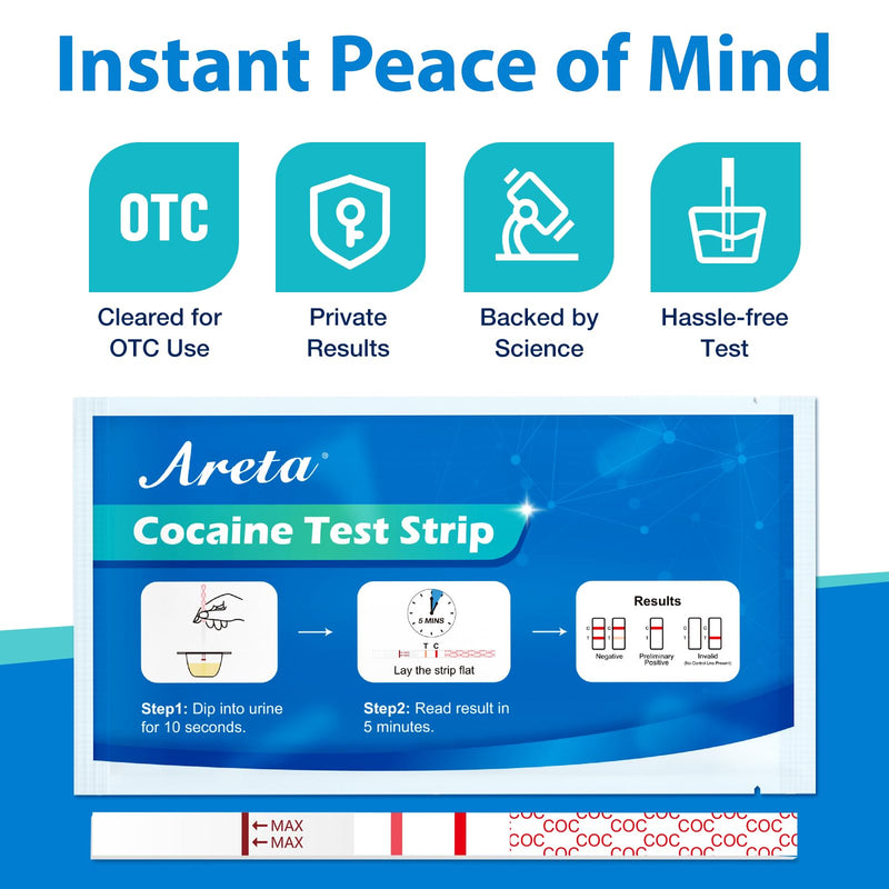 Areta Cocaine Test Strips: Instant Urine Drug Test for Cocaine 5 Pack, OTC Use, COC Coke Crack Home Detection Kit, 300 ng/mL Cutoff, Result in 5 Min -#ASCOC-114 - BeesActive Australia