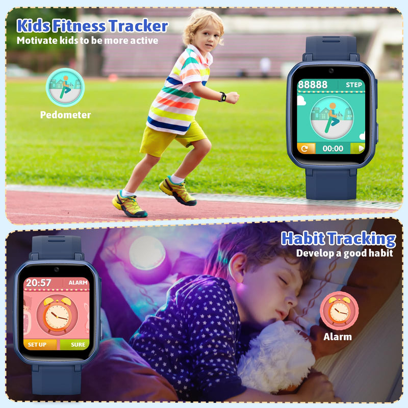 zicor Kids Game Watch Gift with 26 Puzzle Games, Dual Camera, Personal Video Players, Pedometer, Video Recorder, Flashlight, Alarm Clock, Toy for Boys Girls Age 4-12 Years Old, Birthday Gift Blue