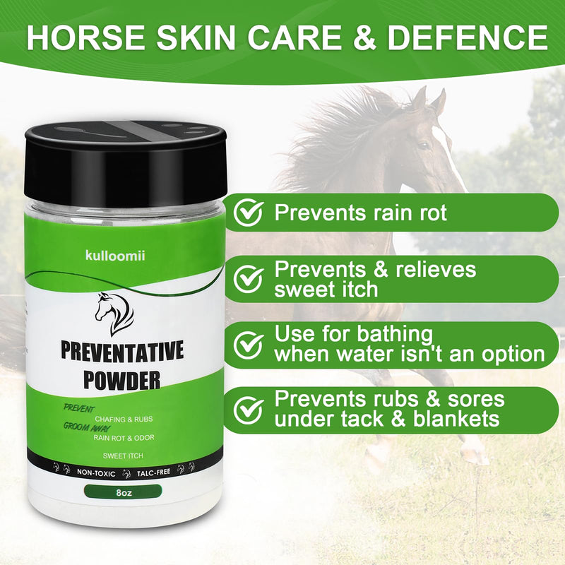 Daily Preventative Powder for Horses - Coat & Skin Care for Horses, Soothes Sweet Itch and Eliminate Odors- 8oz Horse Dry Shampoo 8 oz - BeesActive Australia