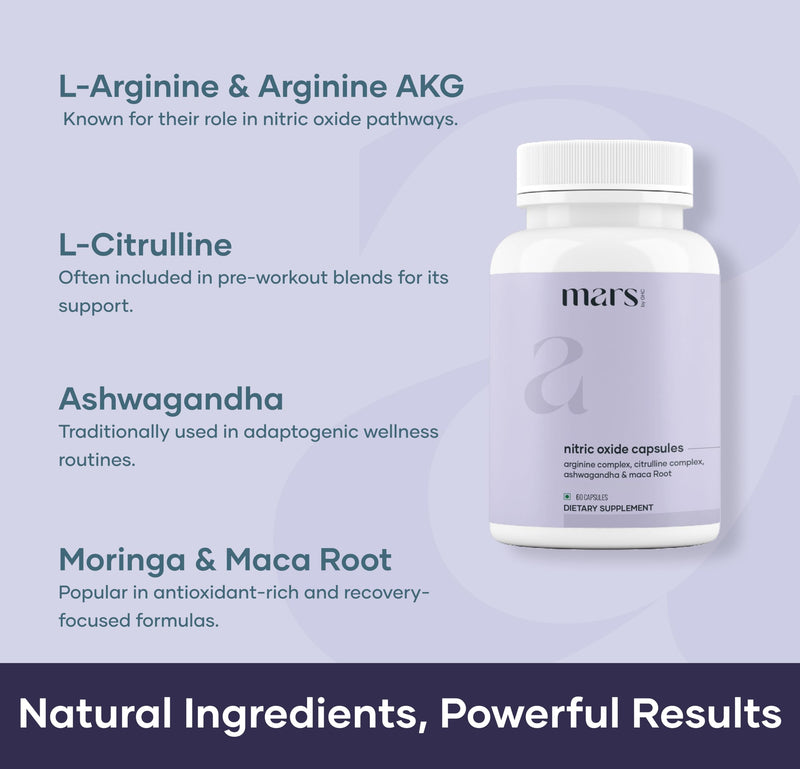 Mars Nitric Oxide Capsules ‚Äì with L-Arginine, L-Citrulline & Adaptogenic Blend | Supports Energy, Circulation & Muscle Recovery | 60 Capsules - Pack of 1 - BeesActive Australia