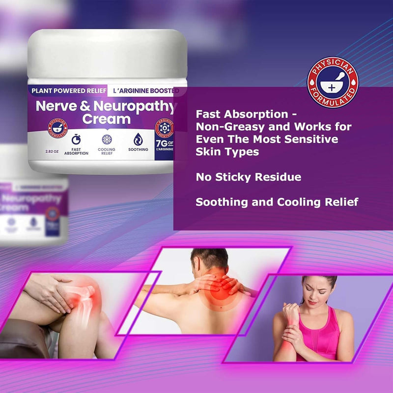 Nerve and Neuropathy Cream – Plant Powered Relief for Foot, Hands, Legs, Toes Includes 7grams of L’Arginine; Vitamin B6, Arnica, Aloe -2.82oz 2.82 Ounce (Pack of 1)