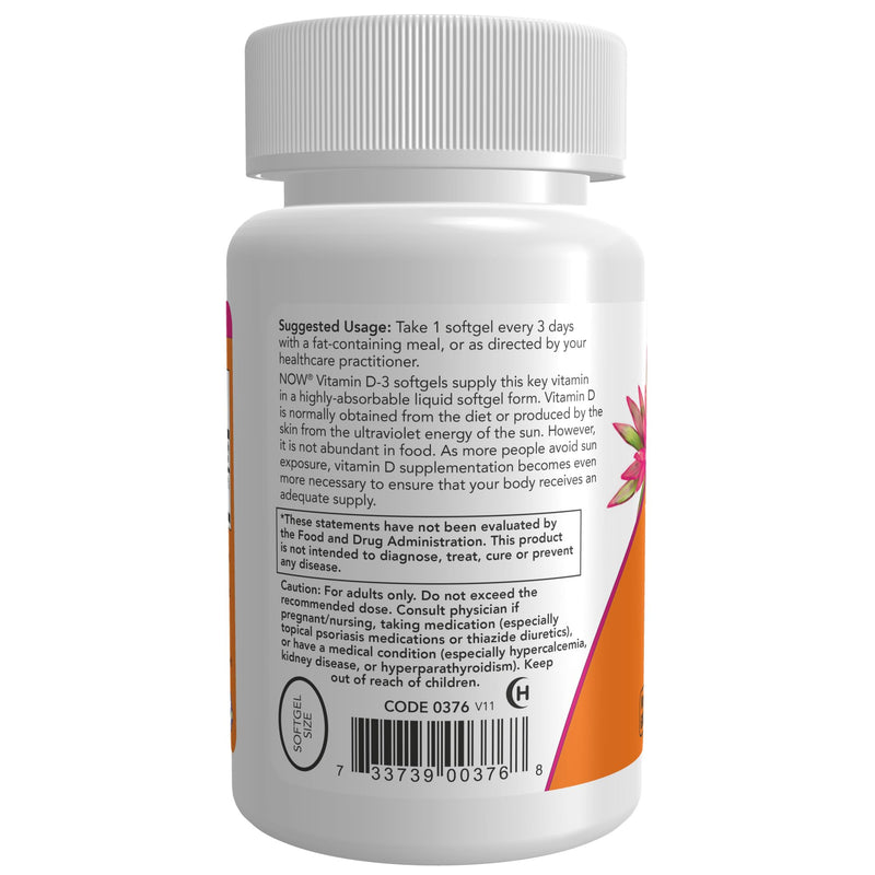 NOW Supplements, Vitamin D-3 10,000 IU, Highest Potency, Structural Support*, 120 Softgels 120 Count (Pack of 1) - BeesActive Australia
