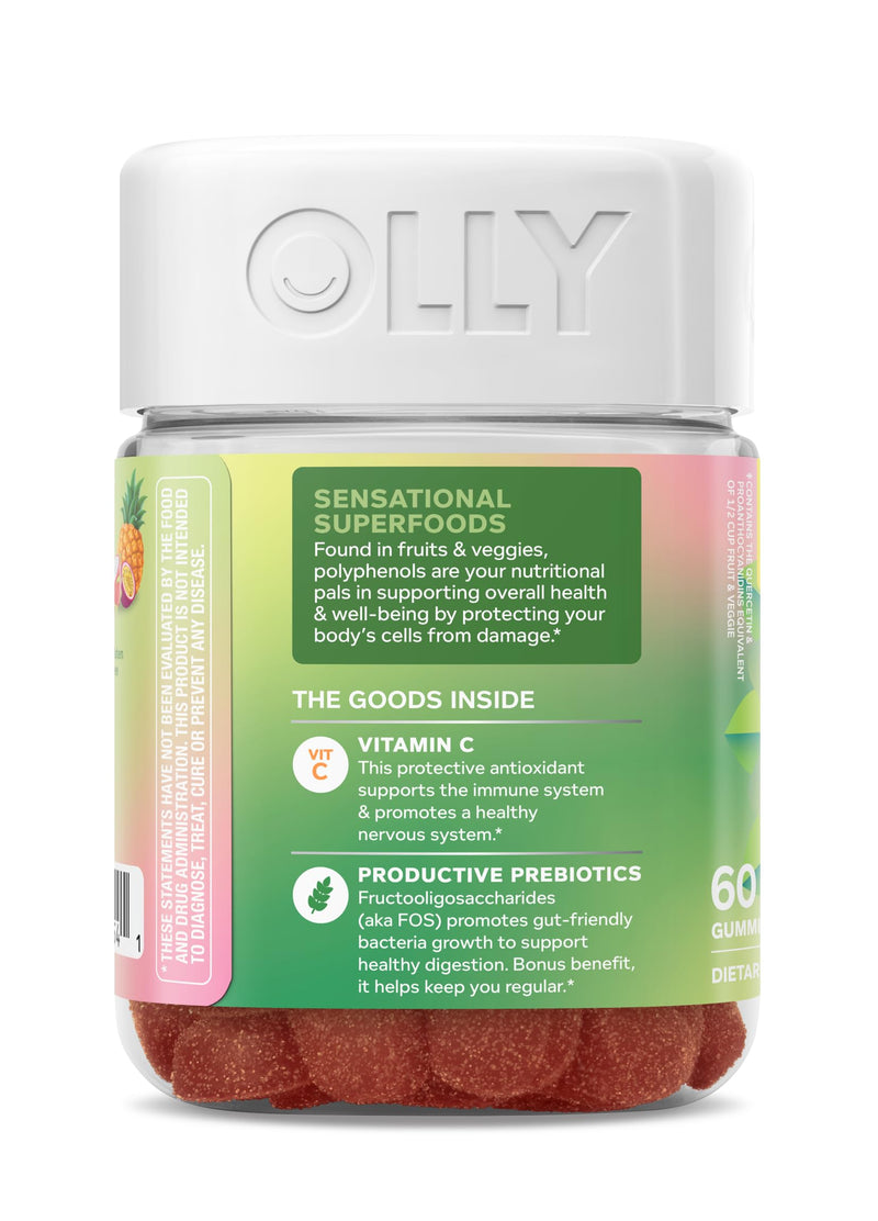 OLLY Supergood Superfoods Gummies, Supports Immune & Digestive Health,* 15 Superfoods, Prebiotics, Vitamin C, Tropical Bliss Flavor, 20 Day Supply - 60 Count - BeesActive Australia