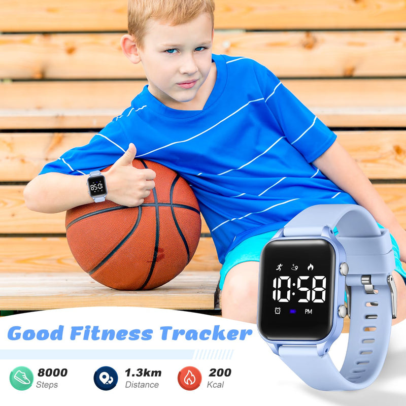 L LAVAREDO Kids Digital Watches for Boys Girls,Waterproof Sport Watch with Pedometer Stopwatch Vibration Alarm for Ages 5-13,No App Fitness Tracker Watch for Kids Teens Birthday Christmas Gifts 07-LightBlue