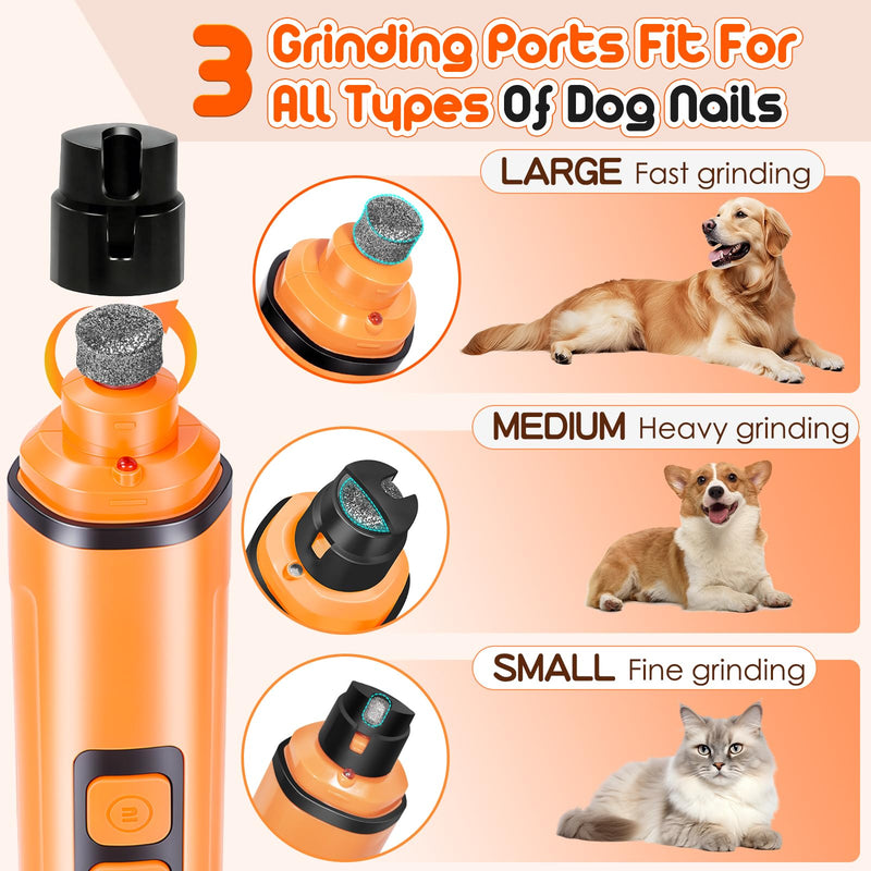 Dog Nail Grinder Electric Powerful 3 Speeds Dog Nail Clippers with Lights Quiet Cat Nail Clipper Painless Care Trimmers Tools for Small Medium Large Dogs and Cats（Orange） Orange - BeesActive Australia
