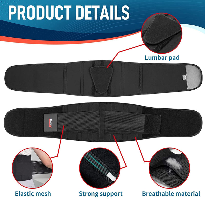 FEATOL Back Brace Support Belt-Lumbar Support Back Brace for Back Pain, Sciatica, Scoliosis, Herniated Disc Adjustable Support Straps-Lower Back Brace with Removable Lumbar Pad for Men & Women Large/X-Large (29.8"-38.6") Black