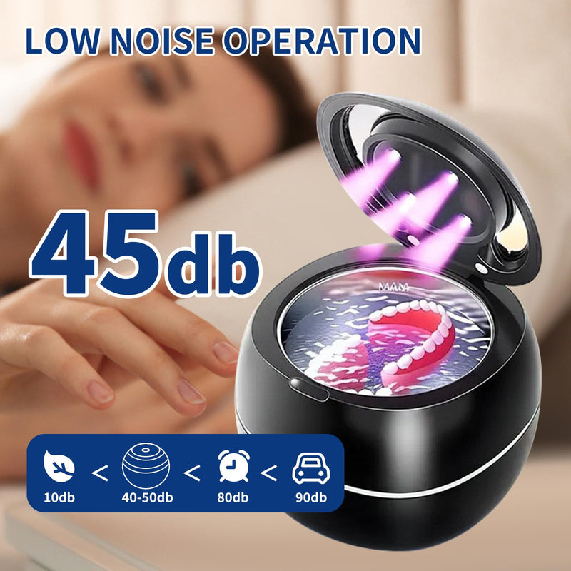 Ultrasonic Denture Cleaner Machine,Portable 42kHz with UV Light Sonic False Teeth Cleaning Kit for Retainers, Aligners, Dentures, Mouthguards, Braces, Jewelry - One Button Operation, Black - BeesActive Australia