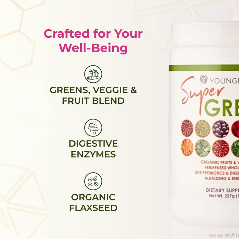 Youngevity Super Greens Daily Vitamin and Mineral Powder Supplement, 255 g | Super greens formula, blended vitamins and minerals, daily nutritional support, convenient powder supplement, 255 g canister