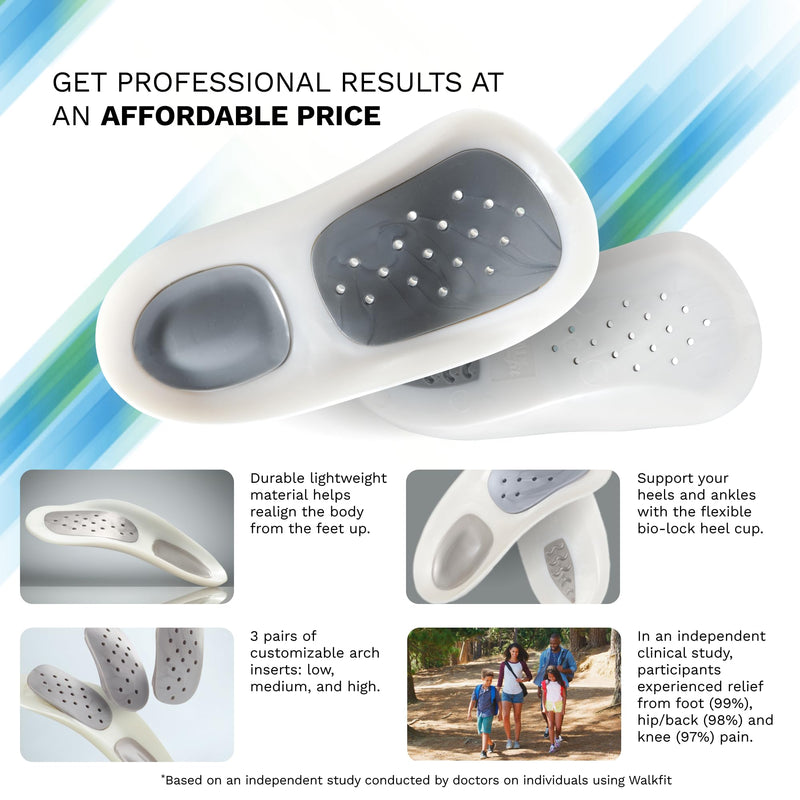 WalkFit Platinum Foot Orthotics Plantar Fasciitis Arch Support Insoles Relieve Foot Back Hip Leg and Knee Pain Improve Balance Alignment (Men 10-10.5 / Women 11-11.5) Men 10-10.5 / Women 11-11.5