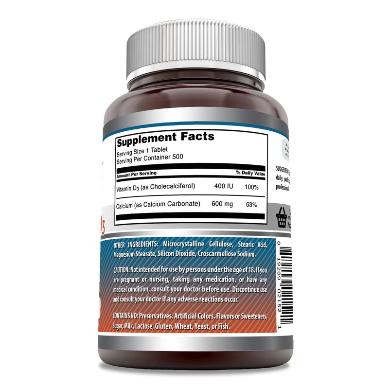 Amazing Formulas Calcium with Vitamin D3 Supplement | Tablets | Non-GMO | Gluten-Free | Made in USA (1 Pack | 500 Count) Unflavored