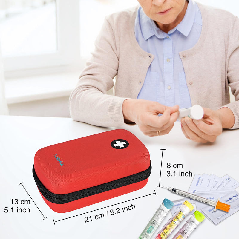Epipen Medical Carrying Case, Hard Shell EVA Shock Absorption Travel Medication Organizer Bag Emergency Medical Pouch Holds 3 EpiPens, Asthma Inhaler, Allergy Medicine Essentials, Large (Red) Red - BeesActive Australia