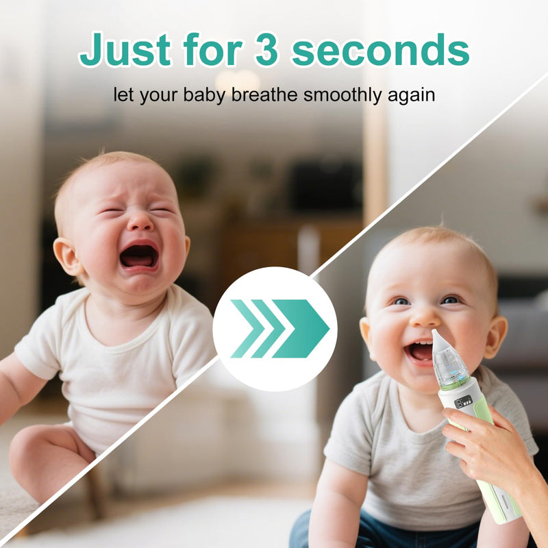 Electric Nasal Aspirator for Baby, Nose Sucker for Baby with IPX6 Waterproof, Self-Cleaning, Adjustable Nose Suction for Toddlers, Built-in Music & Light Soothing, Green - BeesActive Australia