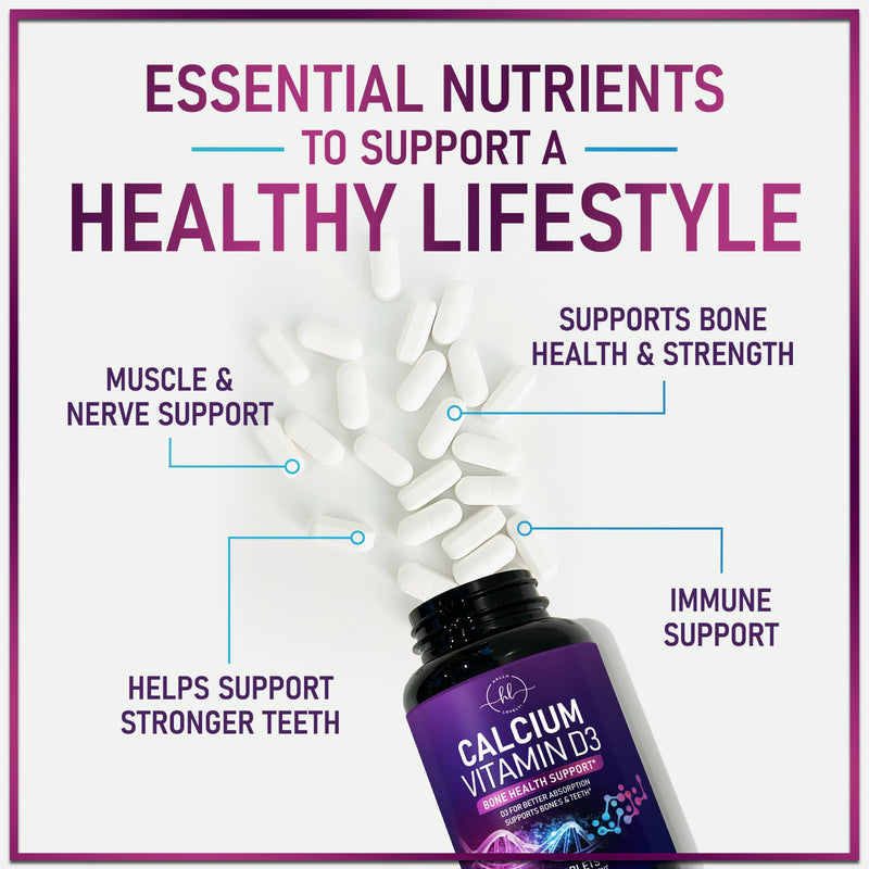 Calcium 1200 mg per Serving with Vitamin D3 - Bone Health Support Supplement, Calcium Supplements for Women & Men - Bone Strength, Teeth, Immune Support, Calcium Carbonate, USA Bottled - 120 Tablets 120 Count (Pack of 1)