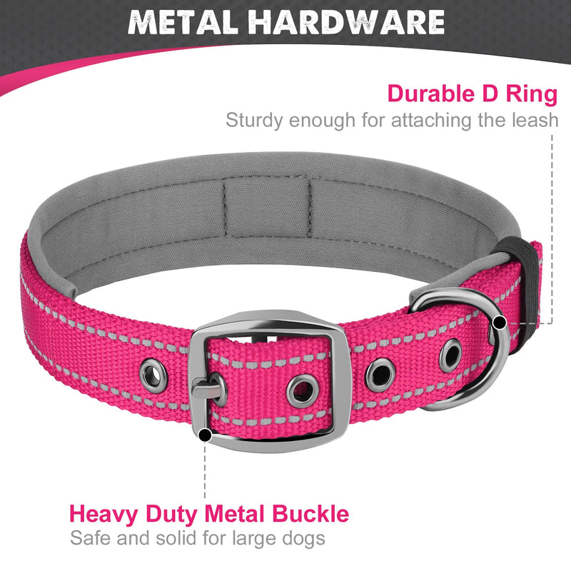 Joytale Dog Collar for Medium Dogs, Neoprene Padded Medium Dog Collar, Reflective Wide Pet Collars with Durable Metal Belt Buckle, Adjustable Heavy Duty Nylon Dog Collar, Hotpink, M Medium (Pack of 1) - BeesActive Australia