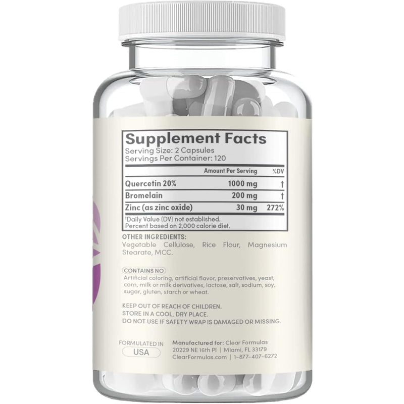 Advanced Zinc Quercetin with Bromelain Formula - Triple Immune Support Quercetin Complex for Daily and Seasonal Immune System Wellness Support - Made in a cGMP American Facility (120 Servings) 240 Count (Pack of 1)