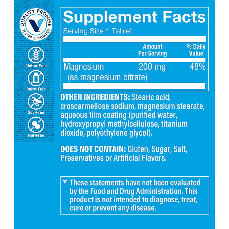 The Vitamin Shoppe Brand Magnesium Citrate 200 mg Tablets, 100 Tablets | Highly Absorbable Magnesium Mineral for Energy Production, Digestive Regularity & Muscle Support for Men & Women, Gluten Free 100 Count (Pack of 1)