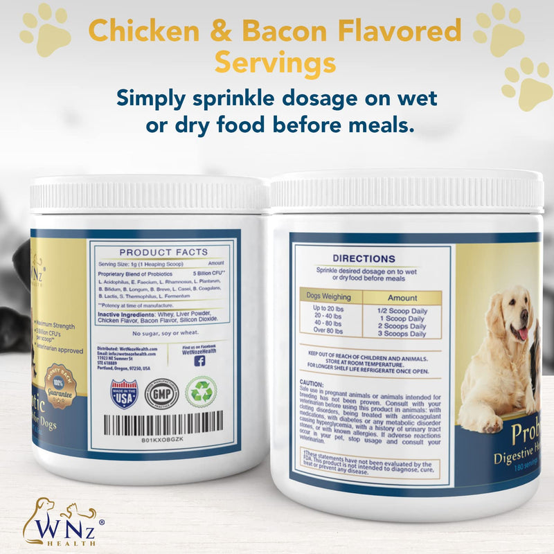 Probiotics for Dogs Digestive Health (Chicken & Bacon) - Dog Probiotic Powder Relieve Diarrhea, Constipation, & More - Dog Calming Treats – Maximum-Strength Dog Digestive Support - PawsPlanet Australia
