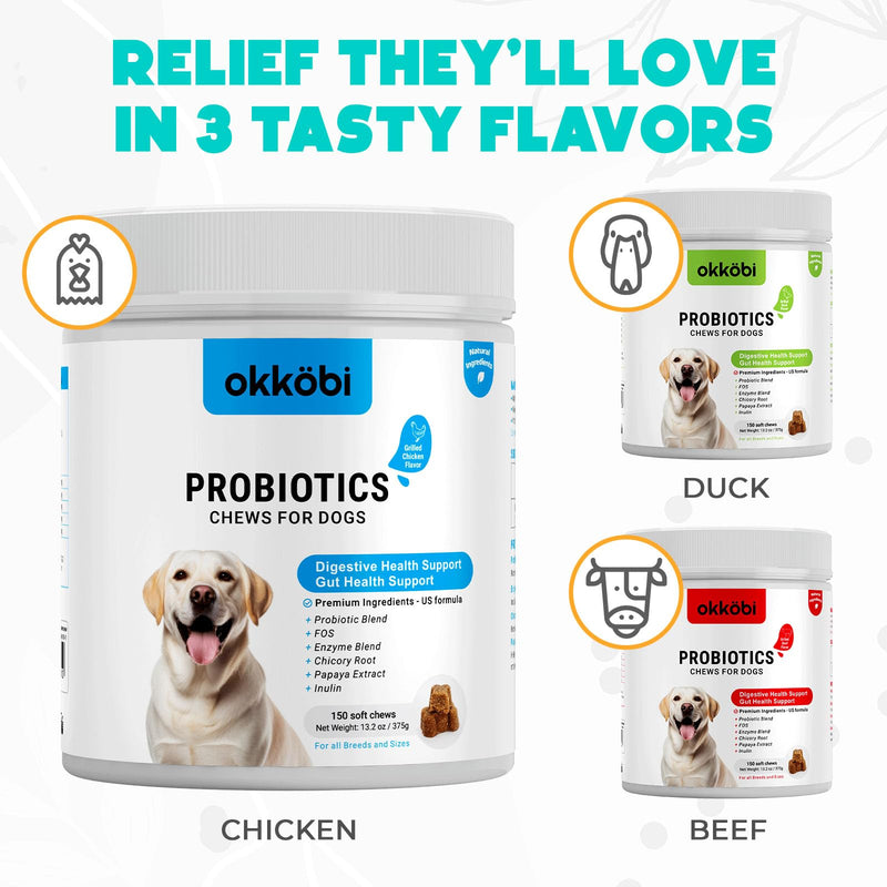 Probiotics for Dogs Chews 150 pcs - Probiotic Chews for Dogs with Enzymes & Natural Ingredients - Digestive & Gut Health Support - US Formula - Chicken Flavored