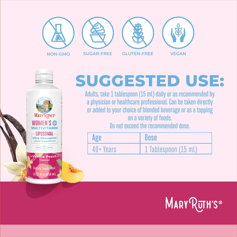 MARYRUTH'S Multivitamin Liposomal for Women 40+ | Womens Multivitamin Liposomal | Immune Support Supplement | Menopause Support| Methylated Multivitamin | Vegan | Sugar Free | Non-GMO | 15.22 Fl Oz | 15.22 Fl Oz, Sugar Free