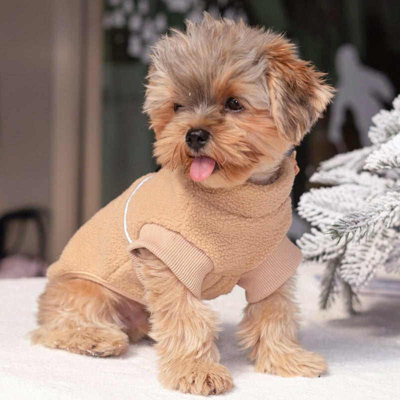 Fleece Puppy Sweater,Warm Pullover Fleece Dog Jacket with D-Ring,Winter Small Dog Sweater Coat,Cold Weather Dog Clothes for Small Dogs Teacup Dog Chihuahua Yorkie Boy or Girl-Light Brown S Small for 2.2-4.5 lbs Light Brown - BeesActive Australia
