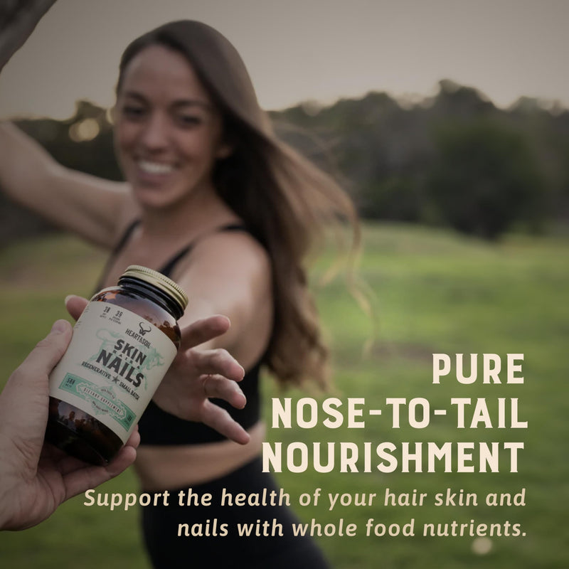 HEART & SOIL Hair Skin & Nails Supplement, 180 Capsules | 100% grass fed & finished from regenerative cattle with cartilage, liver & bone marrow. 3000mg beef organs. Skin, Hair & Nails