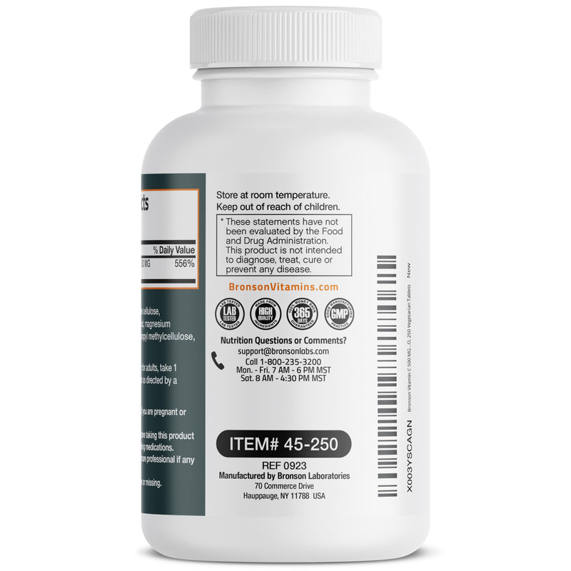 Bronson Vitamin C 500 MG Supports a Healthy Immune System & Antioxidant Protection, Non-GMO, 250 Vegetarian Tablets Unflavored 250 Count (Pack of 1) - BeesActive Australia