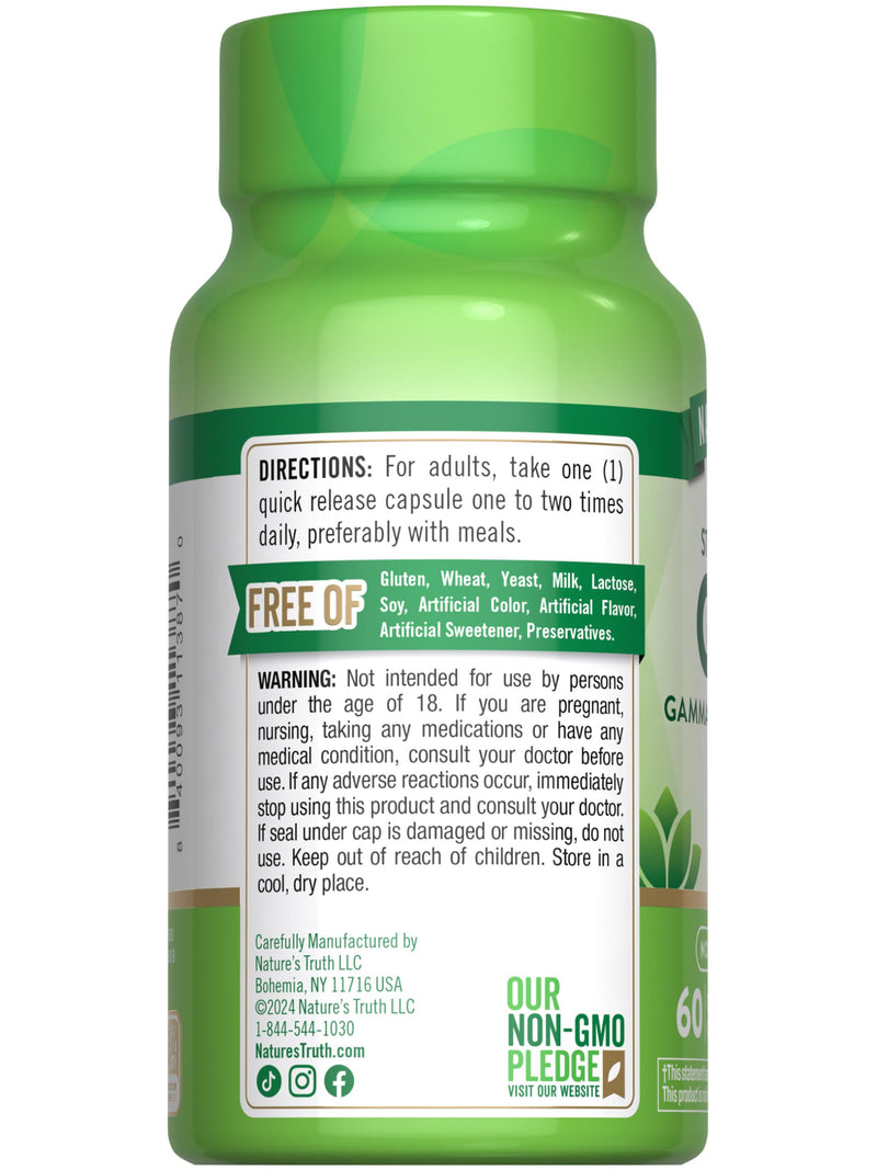 Nature's Truth GABA 750mg Capsules | 60 Count | Gamma Aminobutyric Acid Supplement | Non-GMO & Gluten Free Supplement