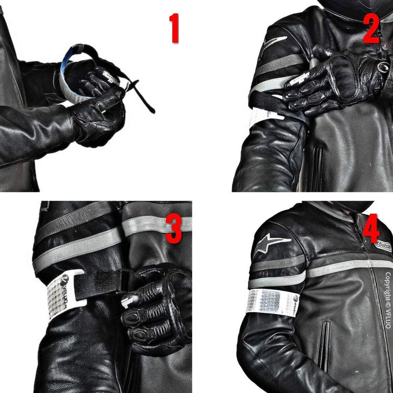 VFLUO - Reflective + reflective Adjustable & Elastic Motorcycle Armband for Motorcycle Jacket, Scooter, Bicycle, Pedestrian - High Visibility - Resistance & Support Fluo Yellow