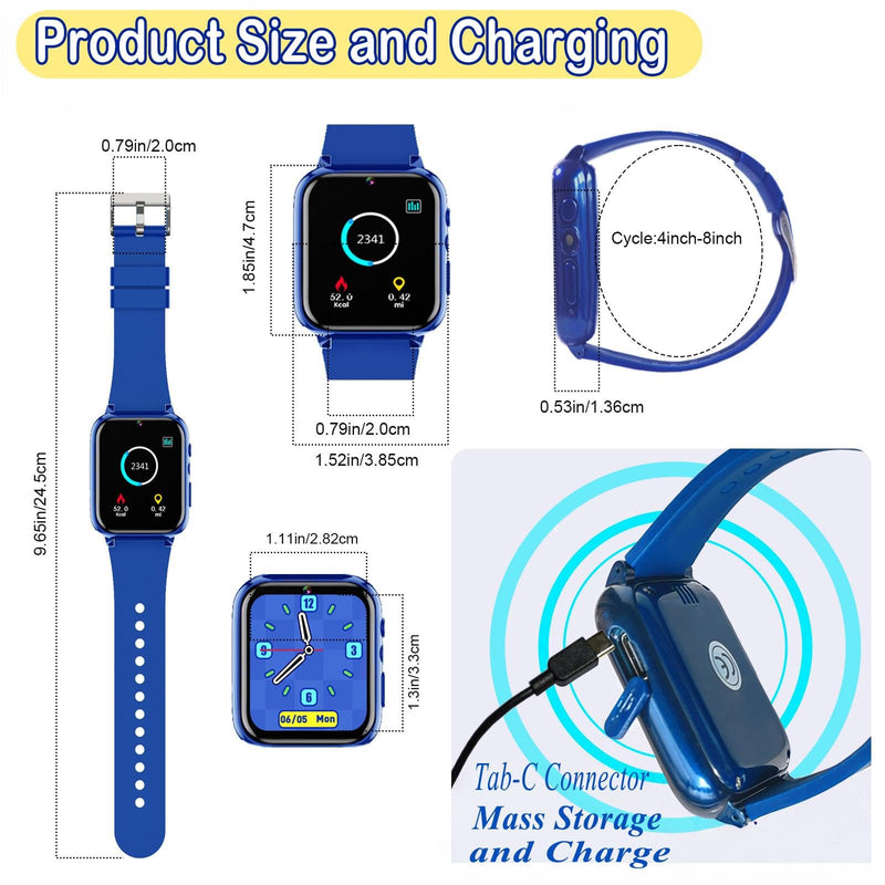 Smart Watch for Kids, Girls Boys Smartwatch with 26 Games Camera Video Recorder and Player, Pedometer Calendar Flashlight, Audio Book etc.,Toys Gifts for 4-12 Years Children (Blue) Casual