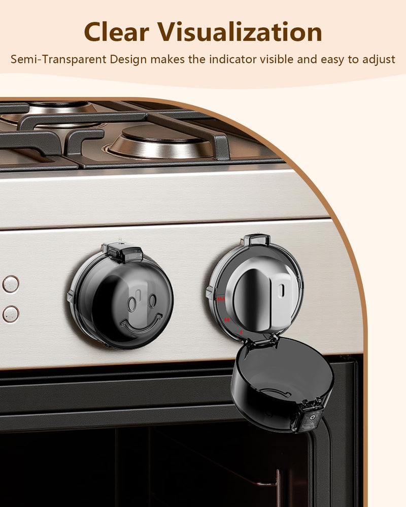 Stove Knob Covers - 5 Pack Heat Resistant Gas Stove Knob Covers with Child Proof Lock & Strong Adhesive, Oil-Proof Oven Knob Covers with Semi-Transparent Design, Black