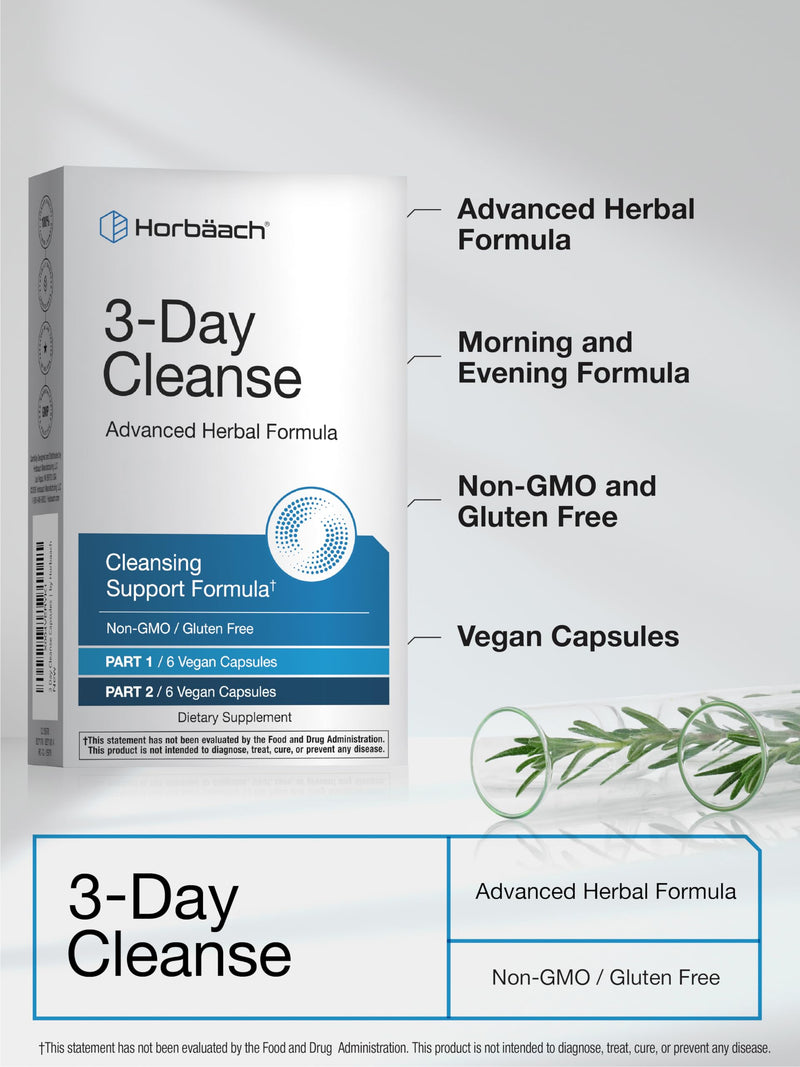 Horbäach 3 Day Cleanse | 12 Vegan Capsules | Advanced Herbal Formula | Non-GMO, Gluten Free Supplement