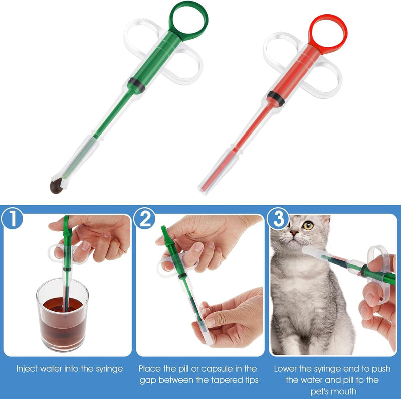 Tablet Dispenser for Cats, 2 Pieces Tablet Dispenser Cat Protects Teeth and Gums, Soft Tip, Suitable for Cats, Dogs and Small Animals, for Eating Accessories (Red, Green) - BeesActive Australia