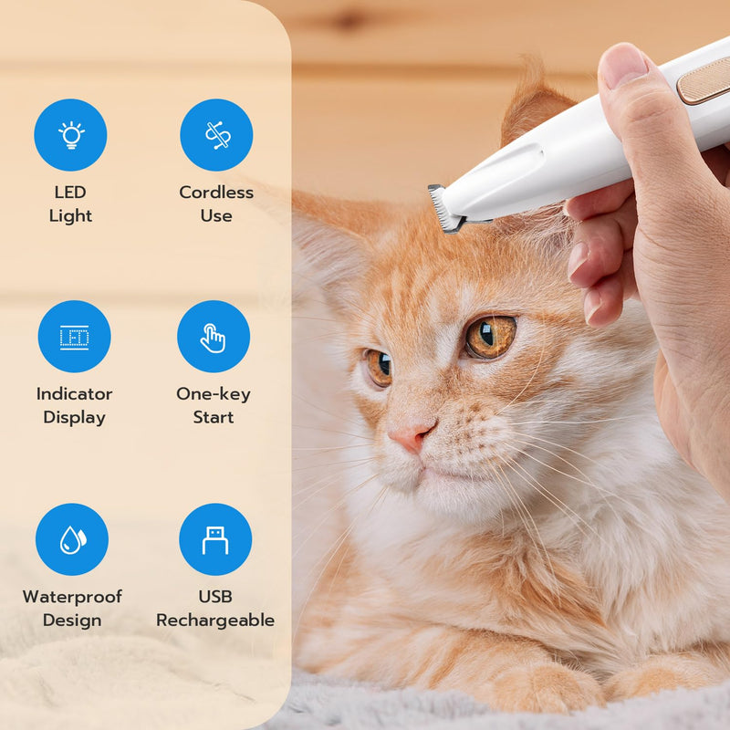 Tolesum Pet Hair Trimmer with LED Light, USB Rechargeable Paw Trimmer for Dogs, Paw Trim Pro, Quiet Waterproof Dog Paw Trimmer for Dogs, Cats, Paws, Ears, Face, Body, Paws - BeesActive Australia