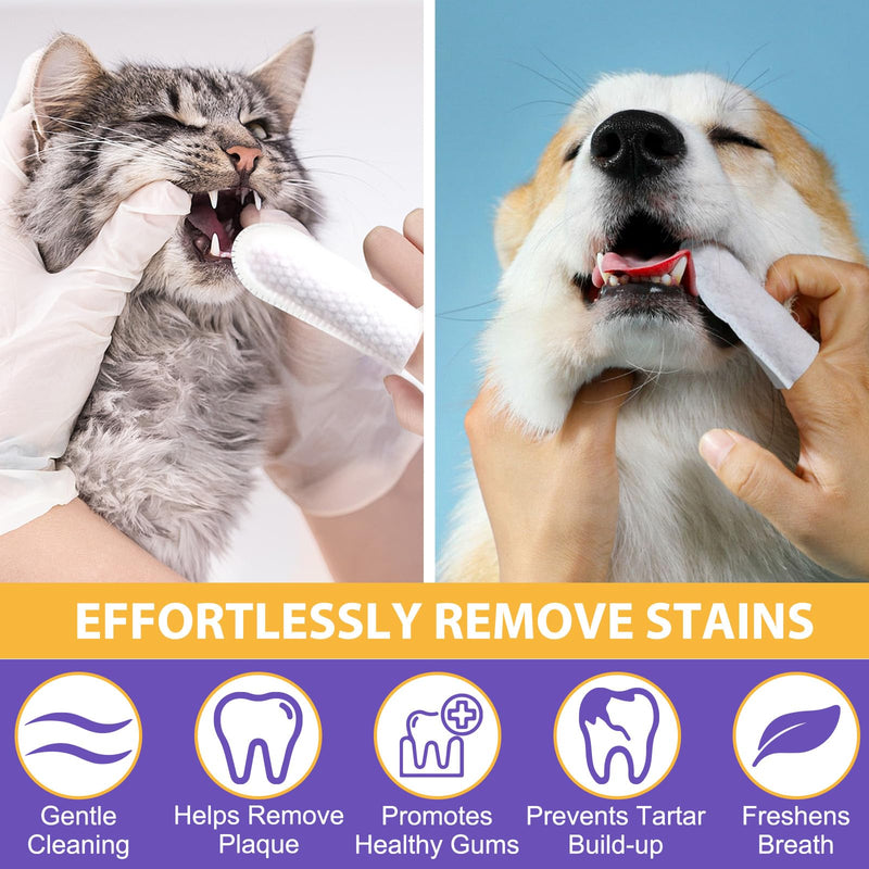Dental Care Finger Wipes | Reduces Plaque & Freshens Breath | Teeth Cleaning Finger Wipes for Dogs & Cats | 60 Disposable Wipes, Dog Teeth Cleaning Products