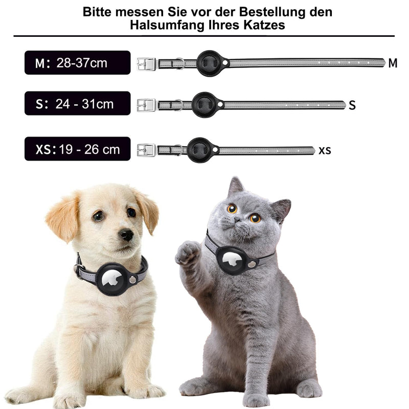 Airtag cat collar, leather airtag collar cat, reflective adjustable GPS cat collar, airtag case for tracking cat, anti-lost, airtag cat for large/medium/small cats (S, black... S black - BeesActive Australia